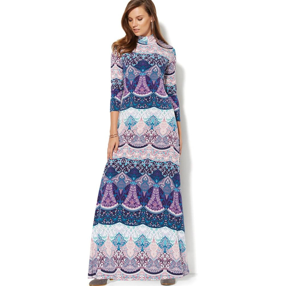New York and Company The Bohemian Ornate Print Maxi Dress Blue Lyrics Small - Picture 2 of 16